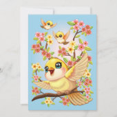 Invitation Oiseaux mignons et heureux parmi les fleurs du pri (Devant)