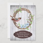 Invitation Oiseaux, oeufs et gerbes sur le Baby shower en boi (Devant)