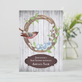 Invitation Oiseaux, oeufs et gerbes sur le Baby shower en boi (Debout devant)