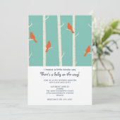 Invitation Oiseaux orange sur le Baby shower des bouleaux (Debout devant)