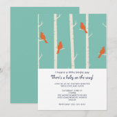 Invitation Oiseaux orange sur le Baby shower des bouleaux (Devant / Derrière)