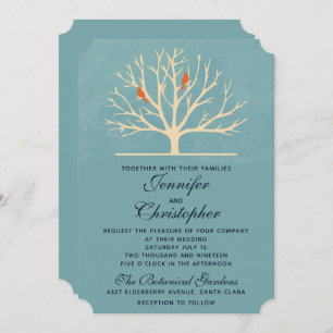 Invitation Oiseaux oranges modernes dans un grand Mariage d'a