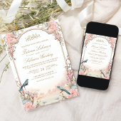Invitation Oiseaux romantiques Blush rose Floral Mariage musu