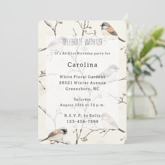 Invitation Oiseaux romantiques dans un arbre Anniversaire (Debout devant)