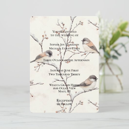 Invitation Oiseaux Romantiques dans un Arbre de Mariage (Debout devant)