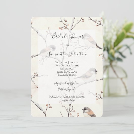 Invitation Oiseaux romantiques dans une douche de mariée à l' (Debout devant)