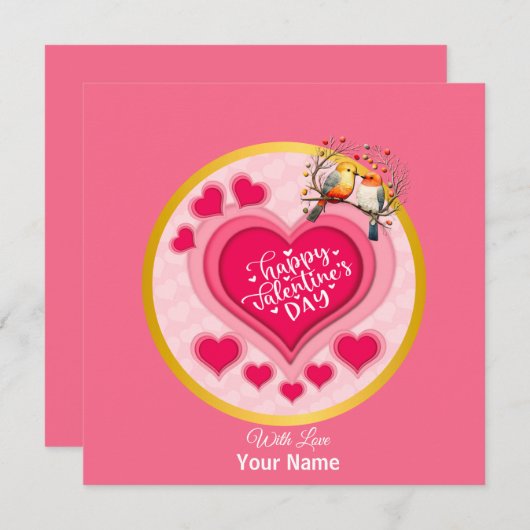 Invitation Oiseaux romantiques en Branche Saint-Valentin et c (Devant / Derrière)