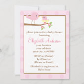 Invitation Oiseaux roses dans un Baby shower de fille nid (Devant)