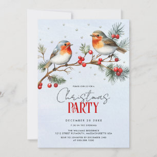 Invitation Oiseaux rouges, branche et baies Noël vacances