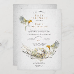 Invitation Oiseaux rustiques et eau de nid Bébé saupoudrer