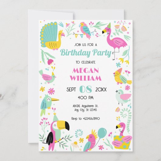 Invitation Oiseaux tropicaux de couleur vive (Devant)