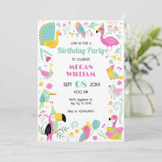 Invitation Oiseaux tropicaux de couleur vive (Debout devant)