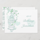 Invitation Oiseaux verts menthe ouvrent la cage mariage RSVP (Devant / Derrière)