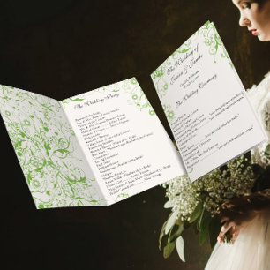 Invitation Oiseaux verts pomme Tourbillon Ordre de service