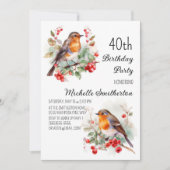 Invitation Oiseaux Vintage Robin Redbreast 40e Anniversaire (Devant)