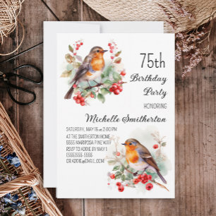 Invitation Oiseaux Vintage Robin Redbreast 75e Anniversaire