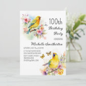 Invitation Oiseaux vintages Canaries Fleurs 100e anniversaire (Debout devant)
