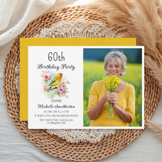 Invitation Oiseaux vintages Canaries Fleurs 60e anniversaire 