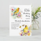 Invitation Oiseaux vintages Canaries Fleurs 60e anniversaire (Debout devant)