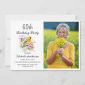 Invitation Oiseaux vintages Canaries Fleurs 60e anniversaire  (Devant)