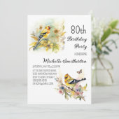 Invitation Oiseaux vintages Goldfinch Jaune 80e anniversaire (Debout devant)