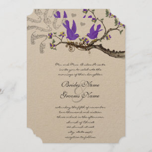 Invitation Oiseaux vintages Mariage jaune et violet Inviter