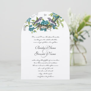 Invitation Oiseaux vintages Mariage Turquoise violet et vert 