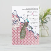 Invitation Oiseaux vintages Marine Profonde Framboise Mariage (Debout devant)