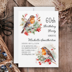 Invitation Oiseaux vintages Robin Redmamie 60e anniversaire