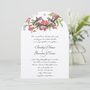 Invitation Oiseaux vintages Sucette de miel violet et rose