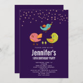 Invitation Oiseaux Whimsical Colorés Anniversaire (Devant / Derrière)