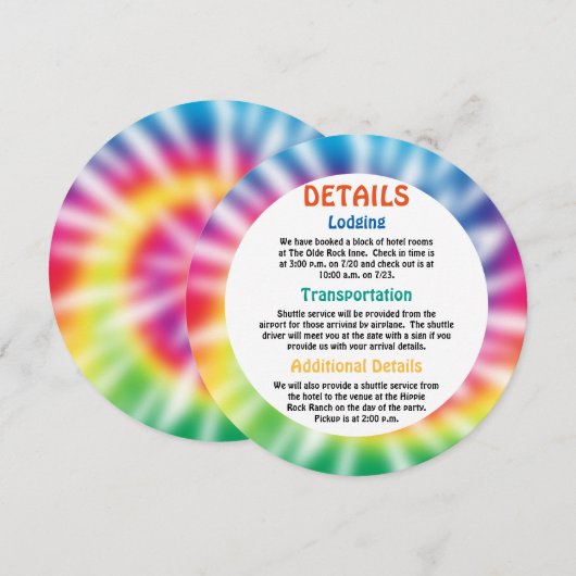 Invitation Old Hippie Hippie Tie Dye Détails de l'événement (Devant / Derrière)
