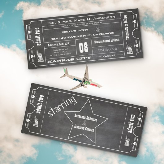 Invitation Old Hollywood Chalkboard Ticket Typographie Invita