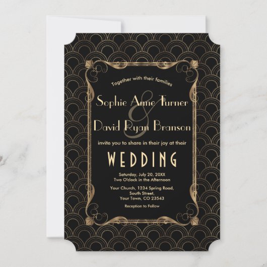 Invitation Old Hollywood Gold Great Gatsby Mariage (Devant)