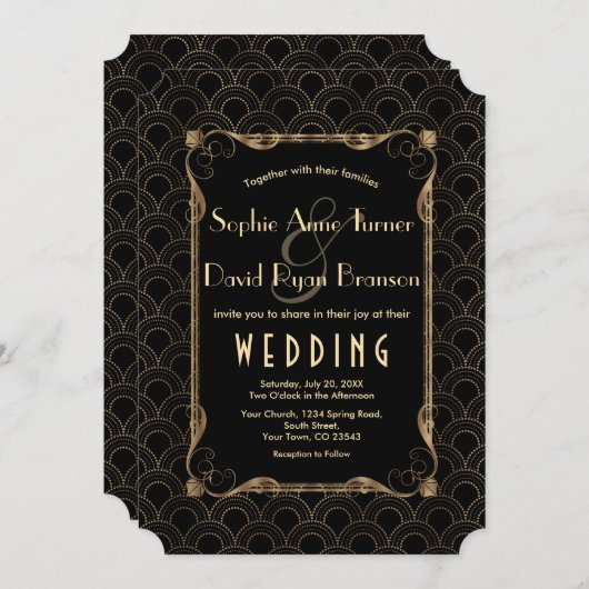 Invitation Old Hollywood Gold Great Gatsby Mariage (Devant / Derrière)