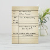 Invitation Old Library Card 94th Birthday Party (Debout devant)