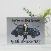 Invitation Old Man Car Smokey Road Halloween Party (Debout devant)