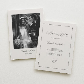 Invitation Old Money Black and Ivory Wedding Save the Date