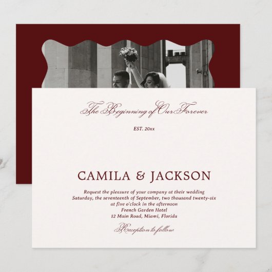 Invitation Old Money Burgundy Wedding (Devant / Derrière)