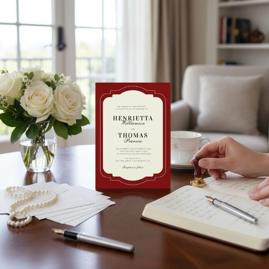 Invitation old money Classic Burgundy Script Name Wedding
