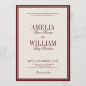 Invitation Old Money Classic Luxury Burgundy Wedding (Devant)