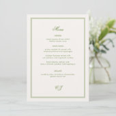Invitation Old Money Green Wedding Menu Card (Debout devant)