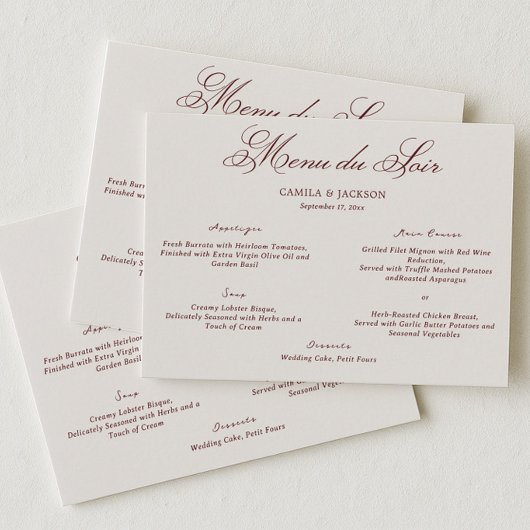 Invitation Old Money Ivory & Burgundy Wedding Menu Card