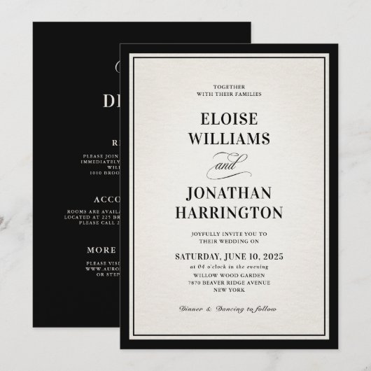 Invitation Old Money Modern Formal Black Chic Luxury Wedding  (Devant / Derrière)