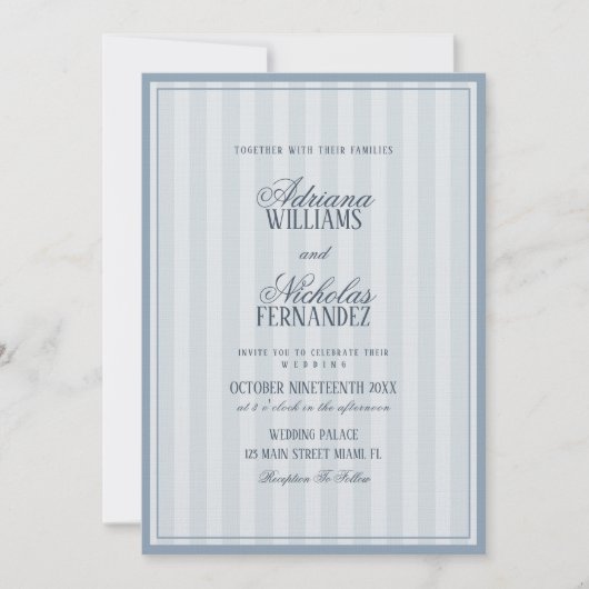 Invitation Old Money Vintage Blue Wedding (Devant)