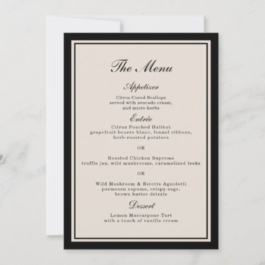 Invitation Old Money Wedding Classic Menu Card (Devant)