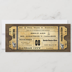 Invitation Old Paper Ticket Vintage Modern Typography Wedding