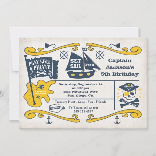 Invitation Old Pirate Ticket Nautique Anniversaire (Devant)