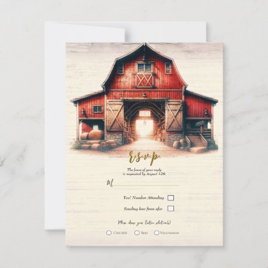Invitation Old Red Barn Rustic Mariage campagnard R.S.V.P. (Devant)