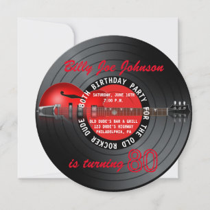 Invitation Old Rocker Dude Guitar Record 80e fête d'anniversa